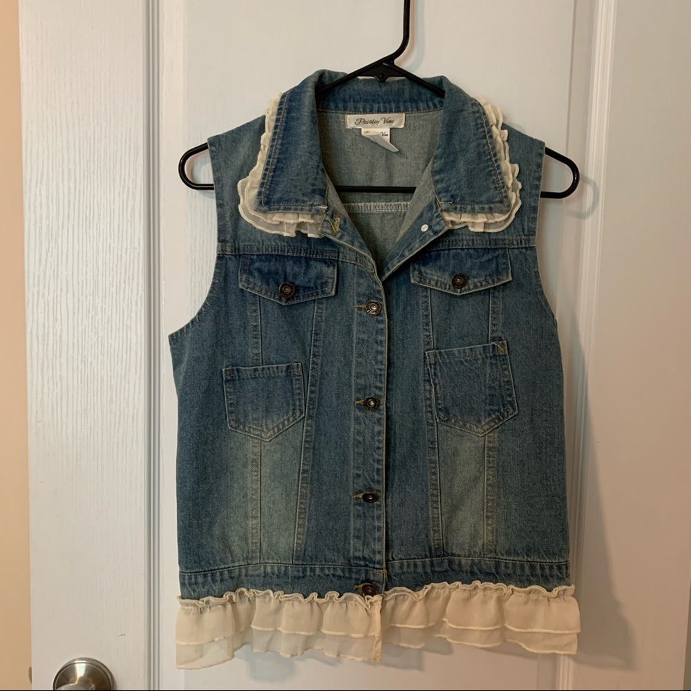 Paisley vine romantic tulle trim denim vest